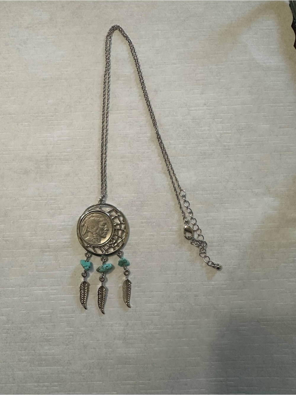 Silver Dreamcatcher Pendant Necklace with Turquoise Beads